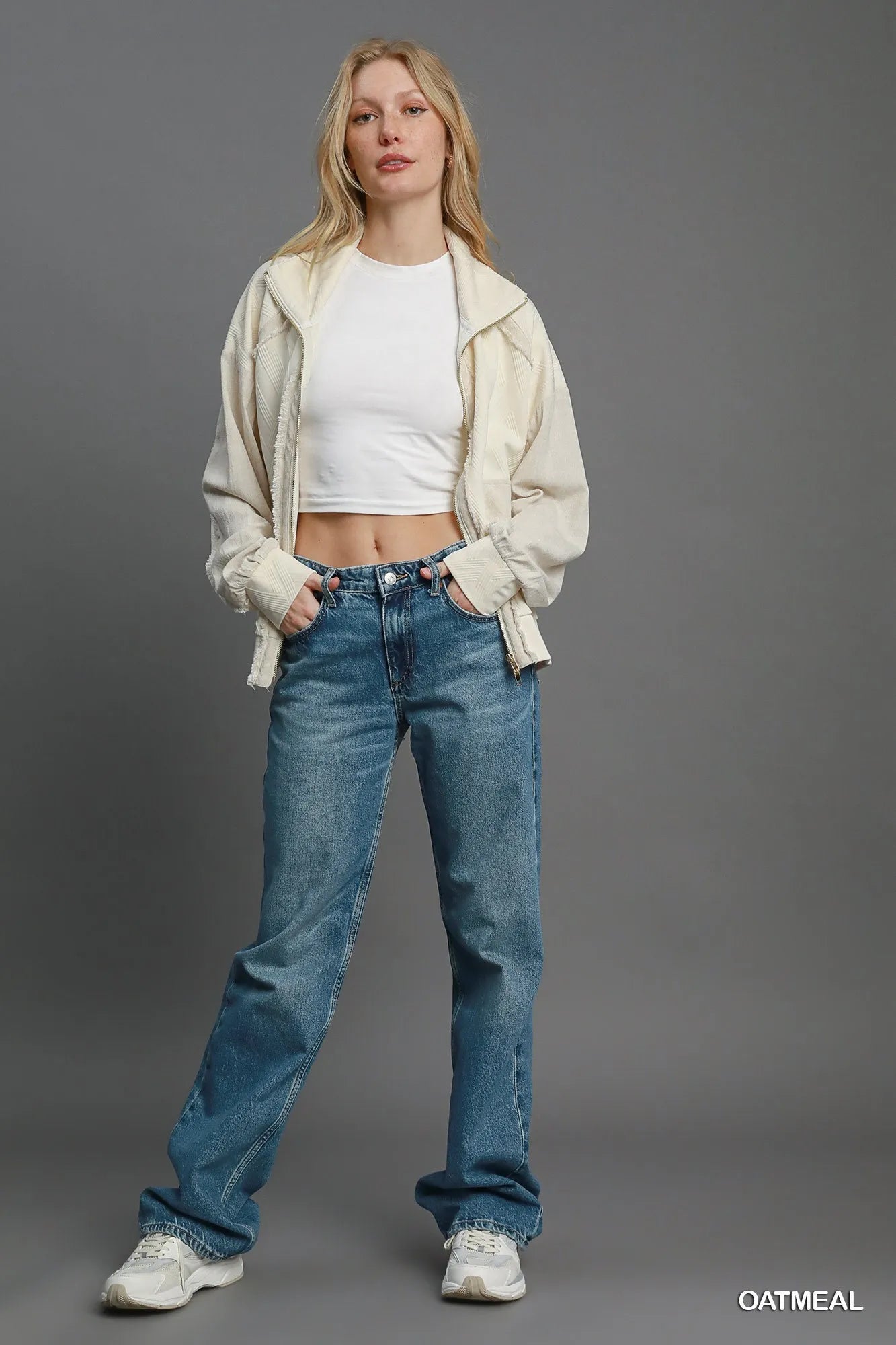 Umgee Two - Way Jacquard Zip - Up Jacket - Jennie Dots
