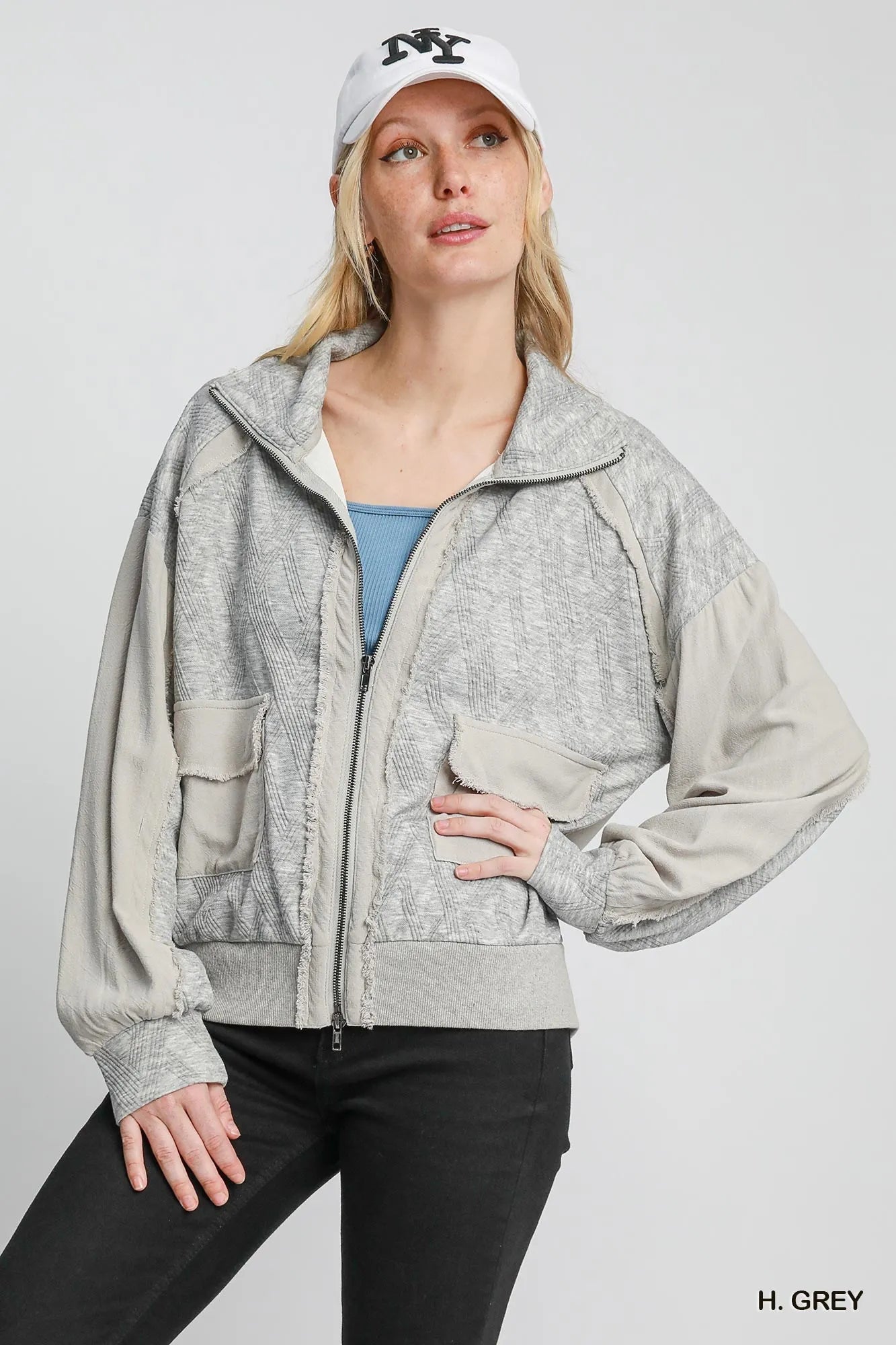 Umgee Two - Way Jacquard Zip - Up Jacket - Jennie Dots
