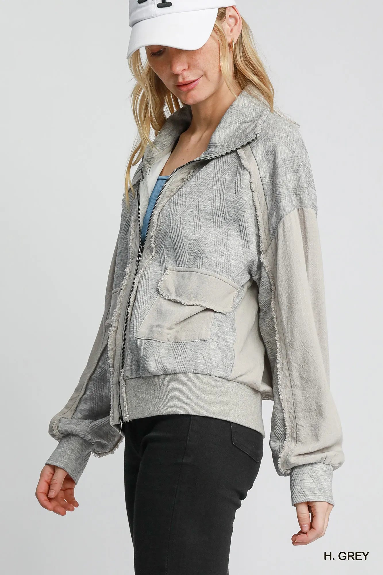 Umgee Two - Way Jacquard Zip - Up Jacket - Jennie Dots