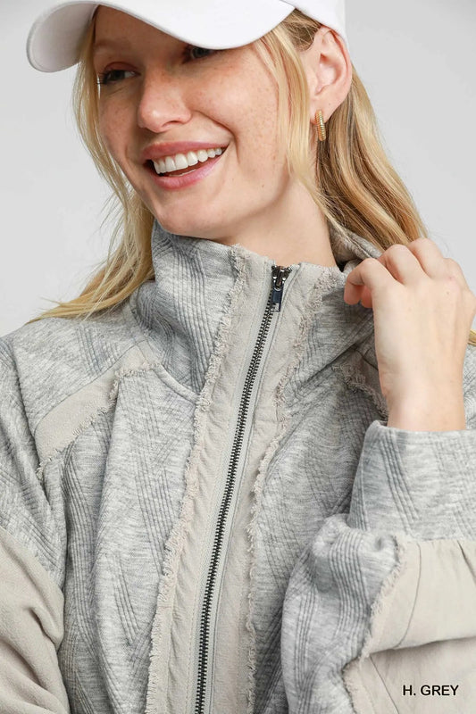 Umgee Two - Way Jacquard Zip - Up Jacket - Jennie Dots
