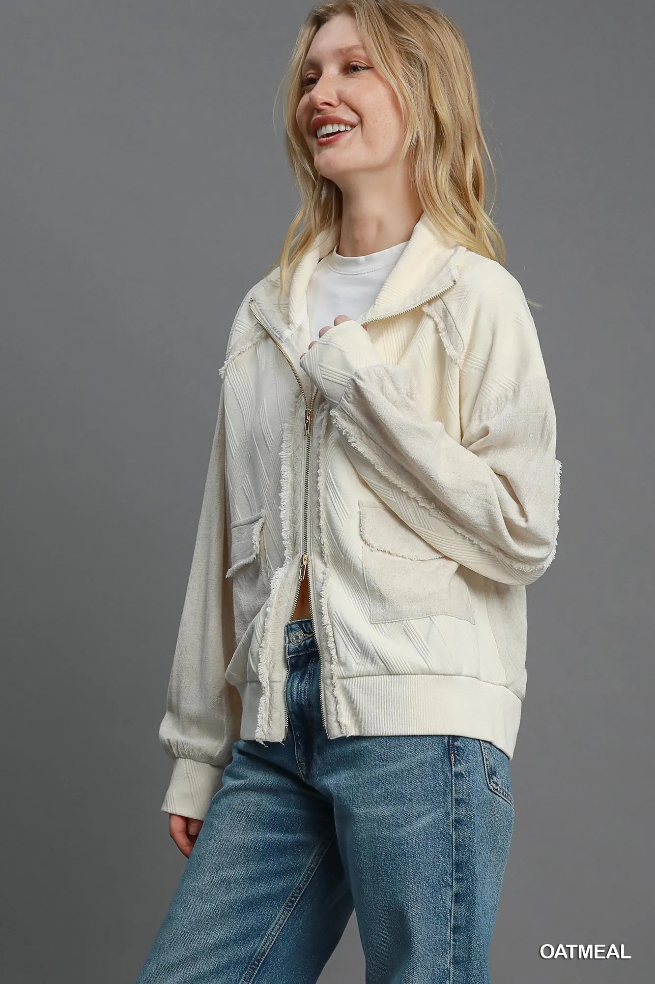 Umgee Two - Way Jacquard Zip - Up Jacket - Jennie Dots
