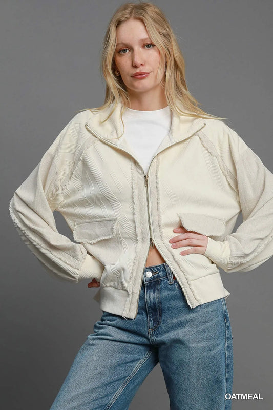 Umgee Two - Way Jacquard Zip - Up Jacket - Jennie Dots