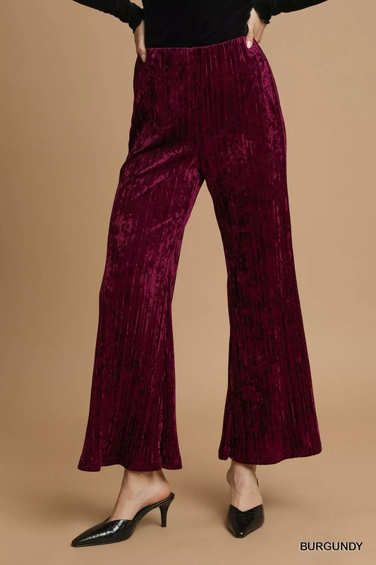 Umgee Velvet Wide Leg Flare Pants - Jennie Dots