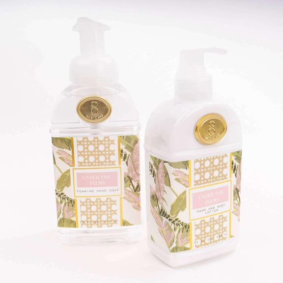 Under the Palms 300ml Hand & Body Lotion with botanical print and nourishing shea butter.