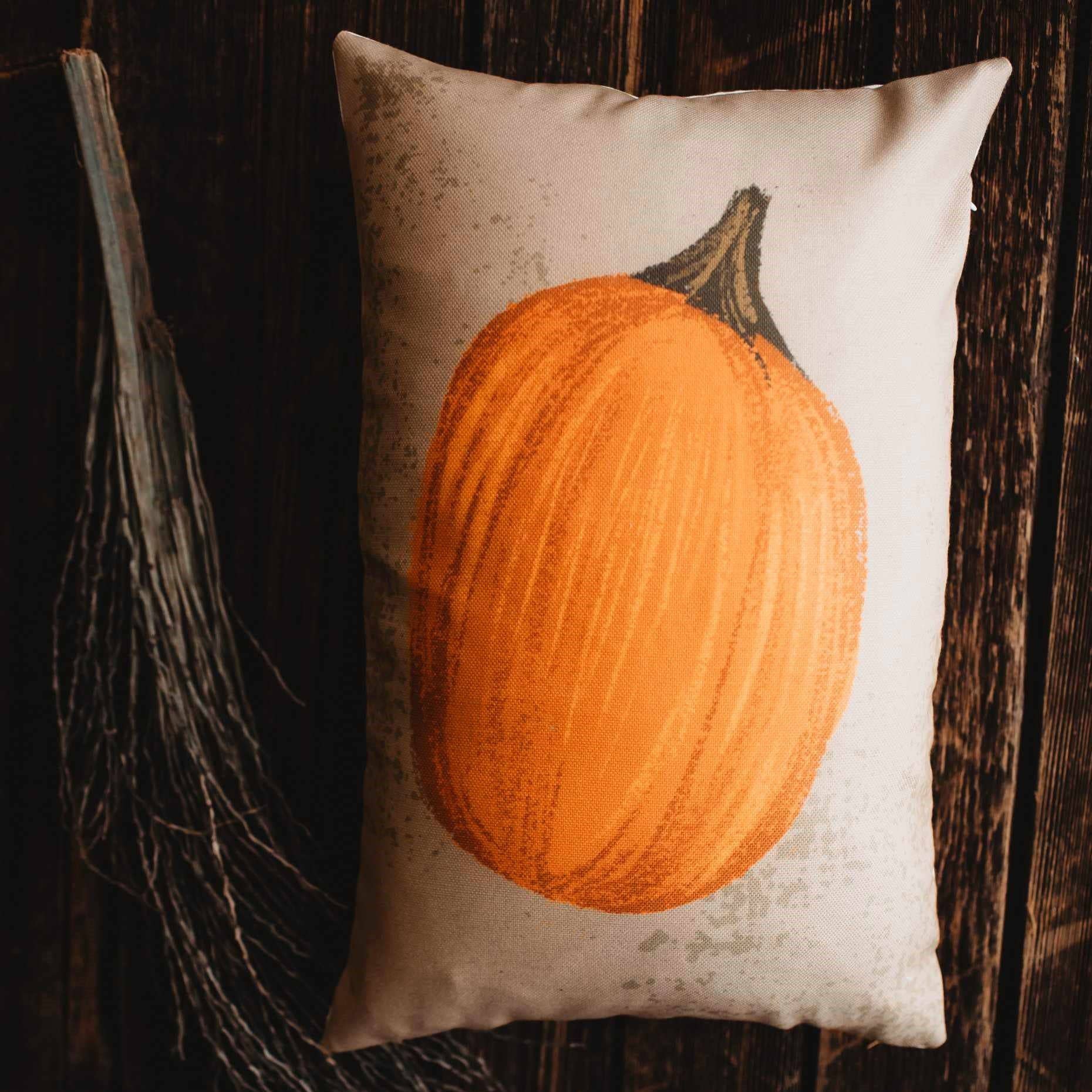UniikPillows - Primitive Flat Fall Pumpkin Lumbar Pillow | 18x12 - Jennie Dots