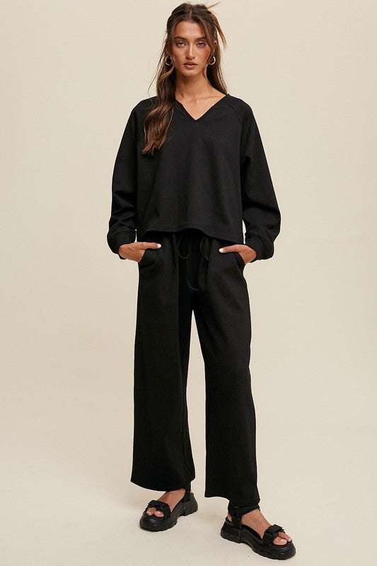 V - neck Sweatshirt and Pants Set - Jennie Dots