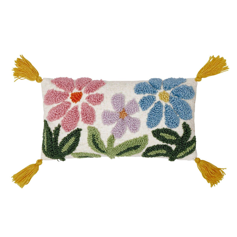 Wavy Floral Field w/Tassels Tufted Pillow - Jennie Dots