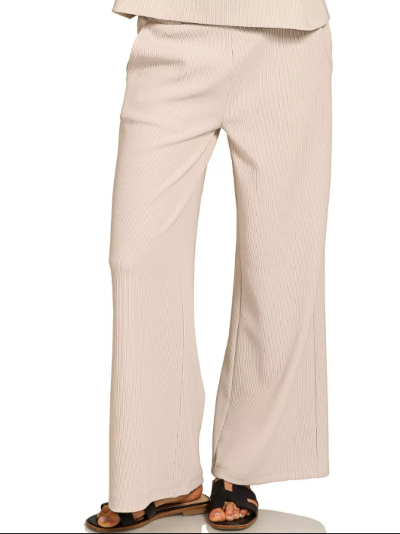 Zenana Ribbed Round Neck Tee & Pants Set - Jennie Dots