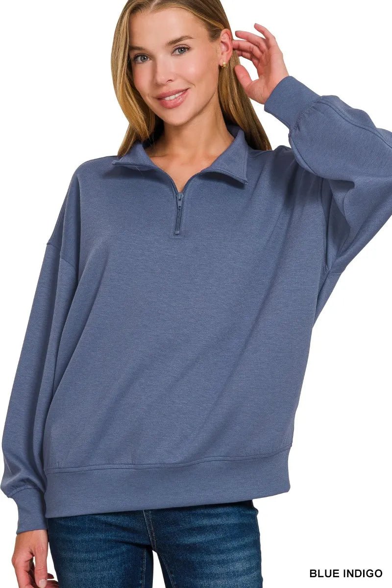 Zenana Scuba Quarter - Zip Sweatshirt - Jennie Dots