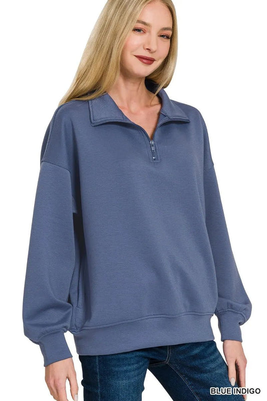 Zenana Scuba Quarter - Zip Sweatshirt - Jennie Dots