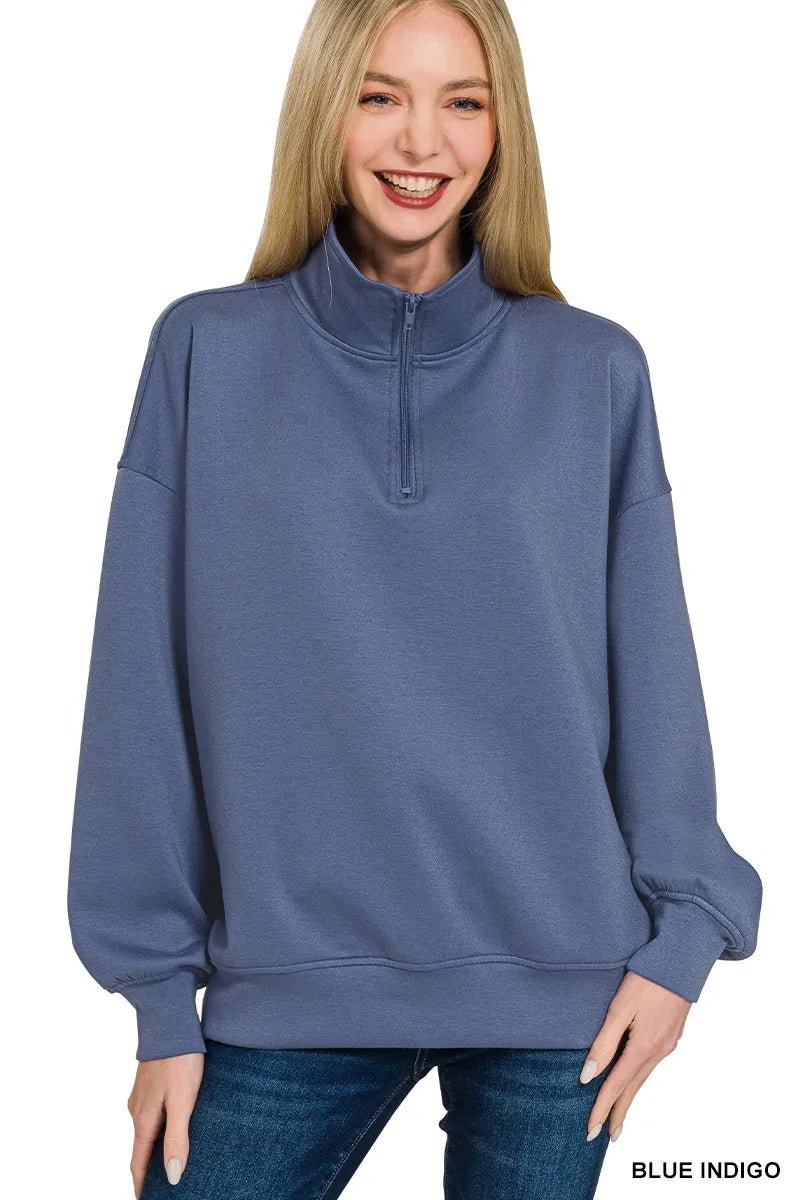 Zenana Scuba Quarter - Zip Sweatshirt - Jennie Dots