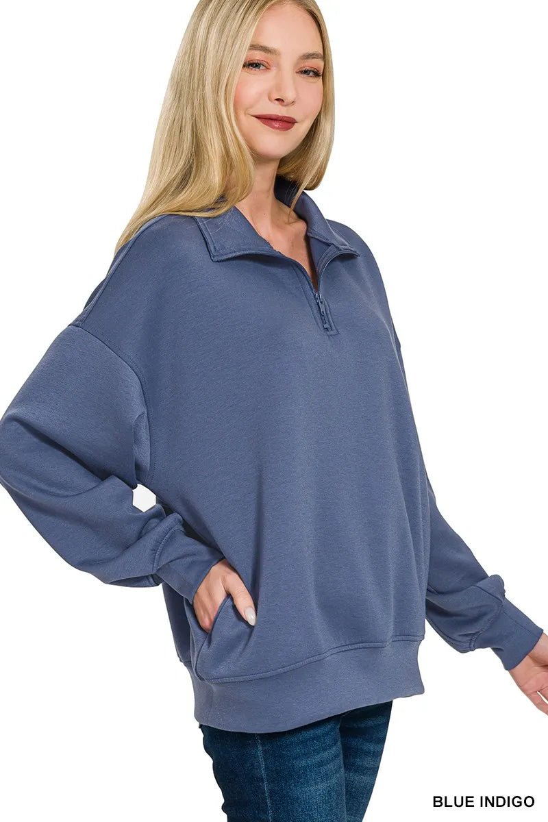 Zenana Scuba Quarter - Zip Sweatshirt - Jennie Dots